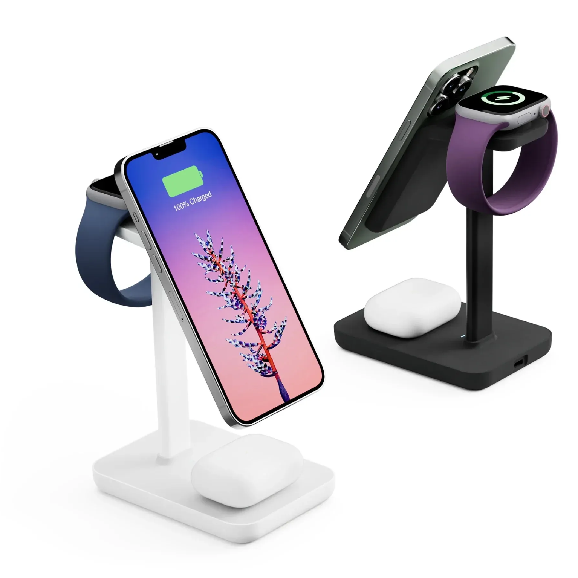 Twelve South HiRise 3 | 3-in-1 Magnetic Charging Station for iPhone, AirPods and Apple Watch + 5 ft USB-C Cable (black)