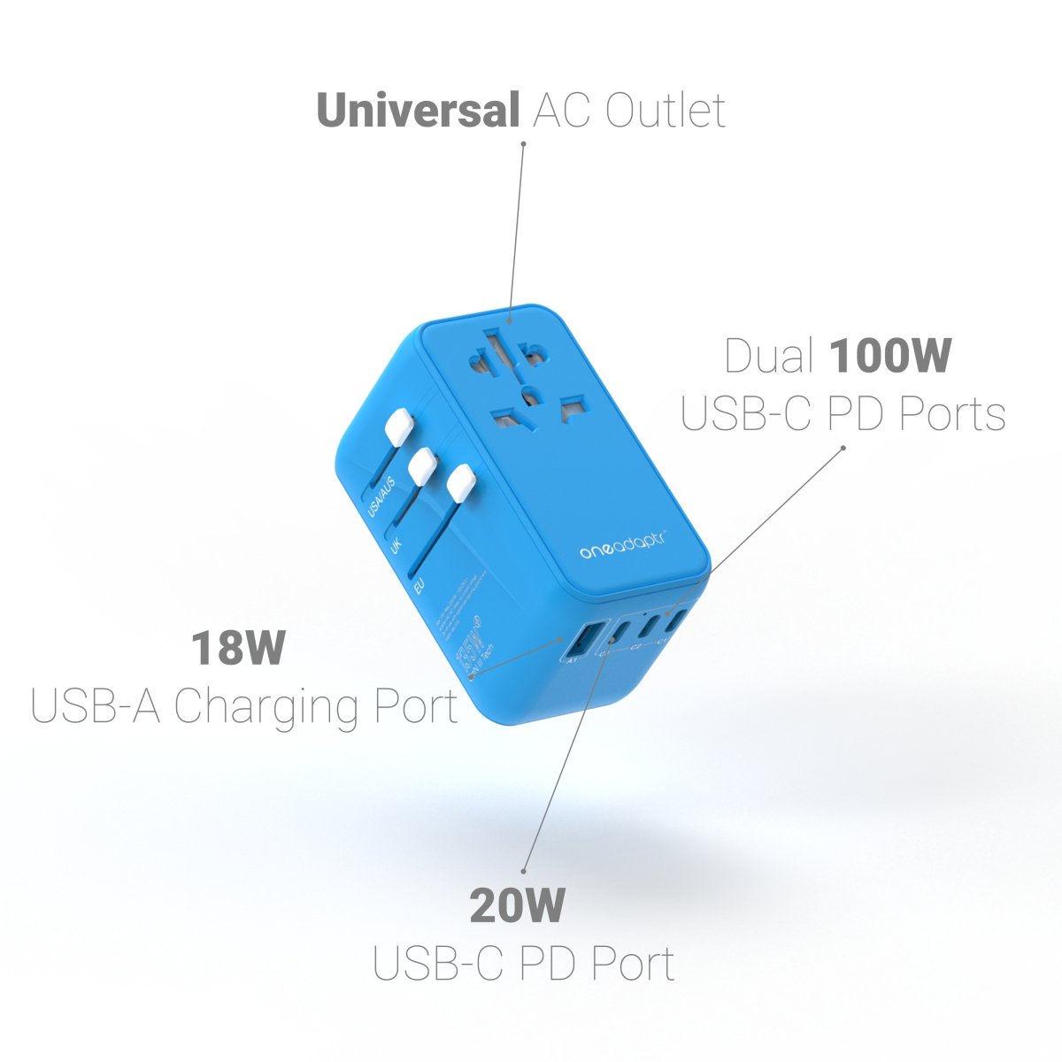 OneAdaptr OneWorld135 International Travel Adapter with 135W USB C charger (White) - Ante ShopOneAdaptrTravel Chargers836528009184PA - ONE - 135WH