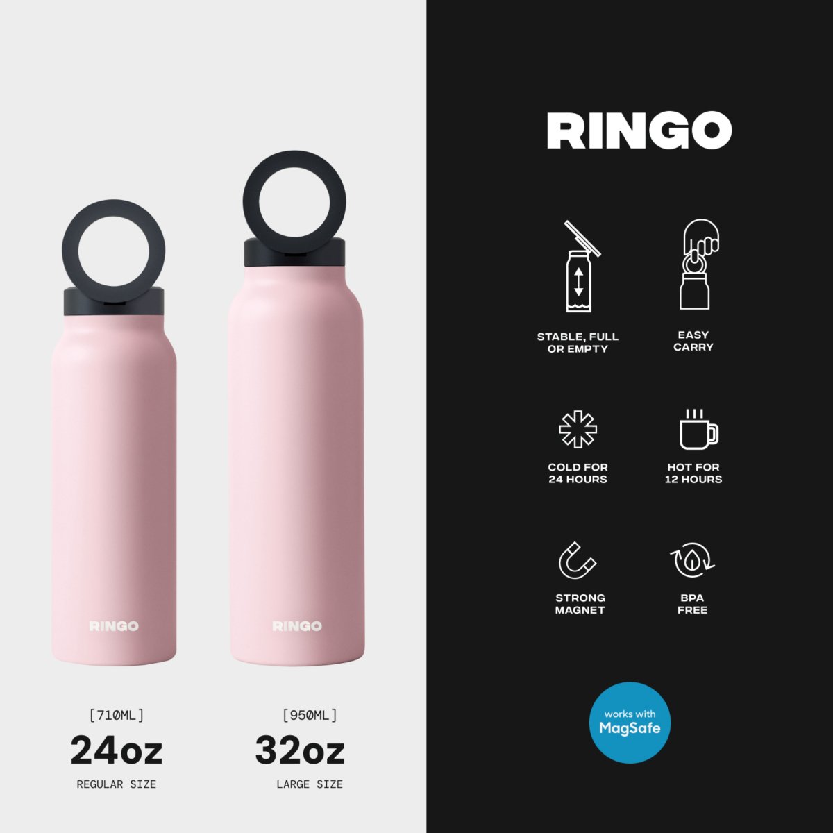 Ringo Water Bottle + Free Magnetic Booster Ring (Pink) - Ante ShopRingoLifestyleRG - B2PK24LSC1